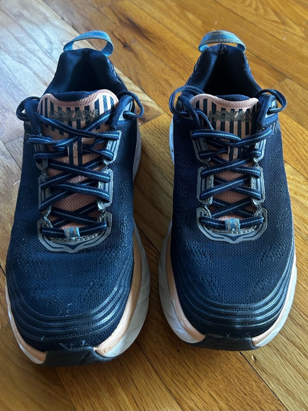 Hoka Bondi 6 Women’s Navy and Light Blue Athletic Running Shoes